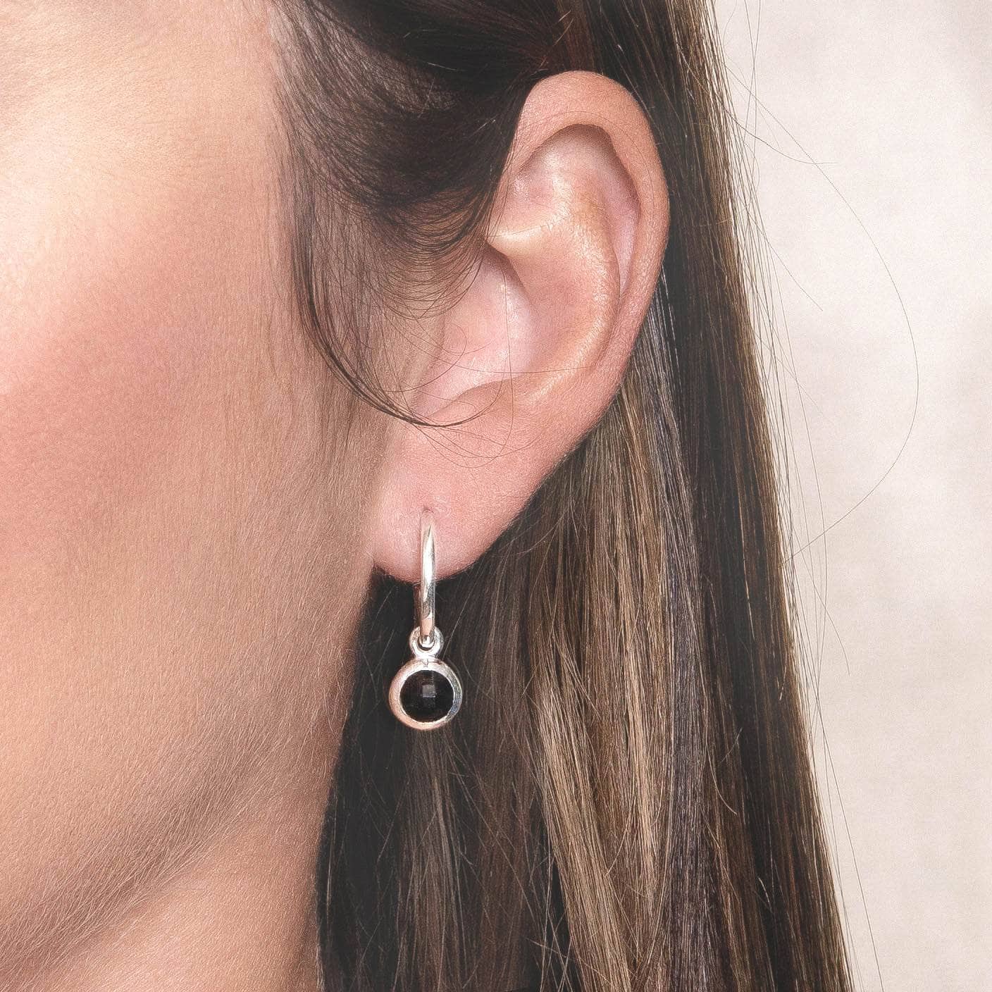 Black Tourmaline Silver or Golden Hoop Earrings Black Tourmaline Silver or Golden Hoop Earrings