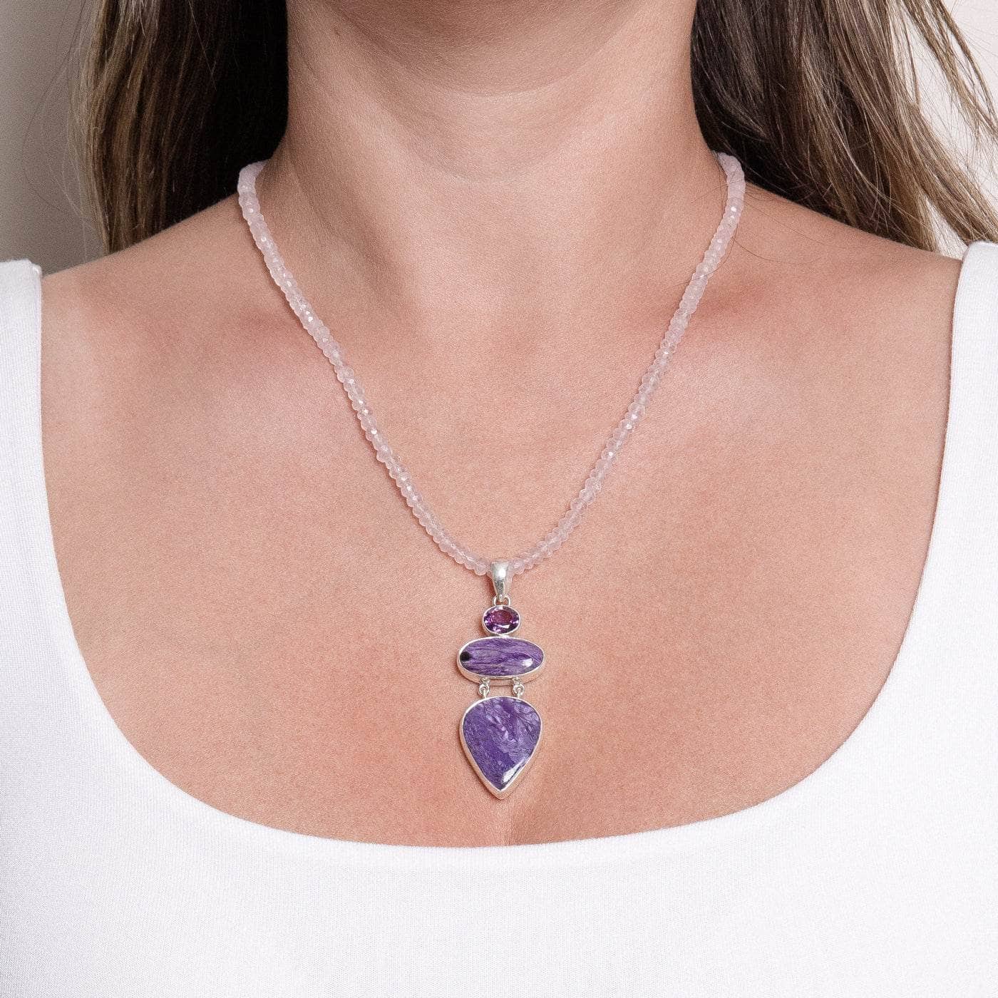 Charoite & Amethyst Pendant Necklace Charoite & Amethyst Pendant Necklace