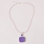 Charoite & Amethyst Square Pendant Necklace