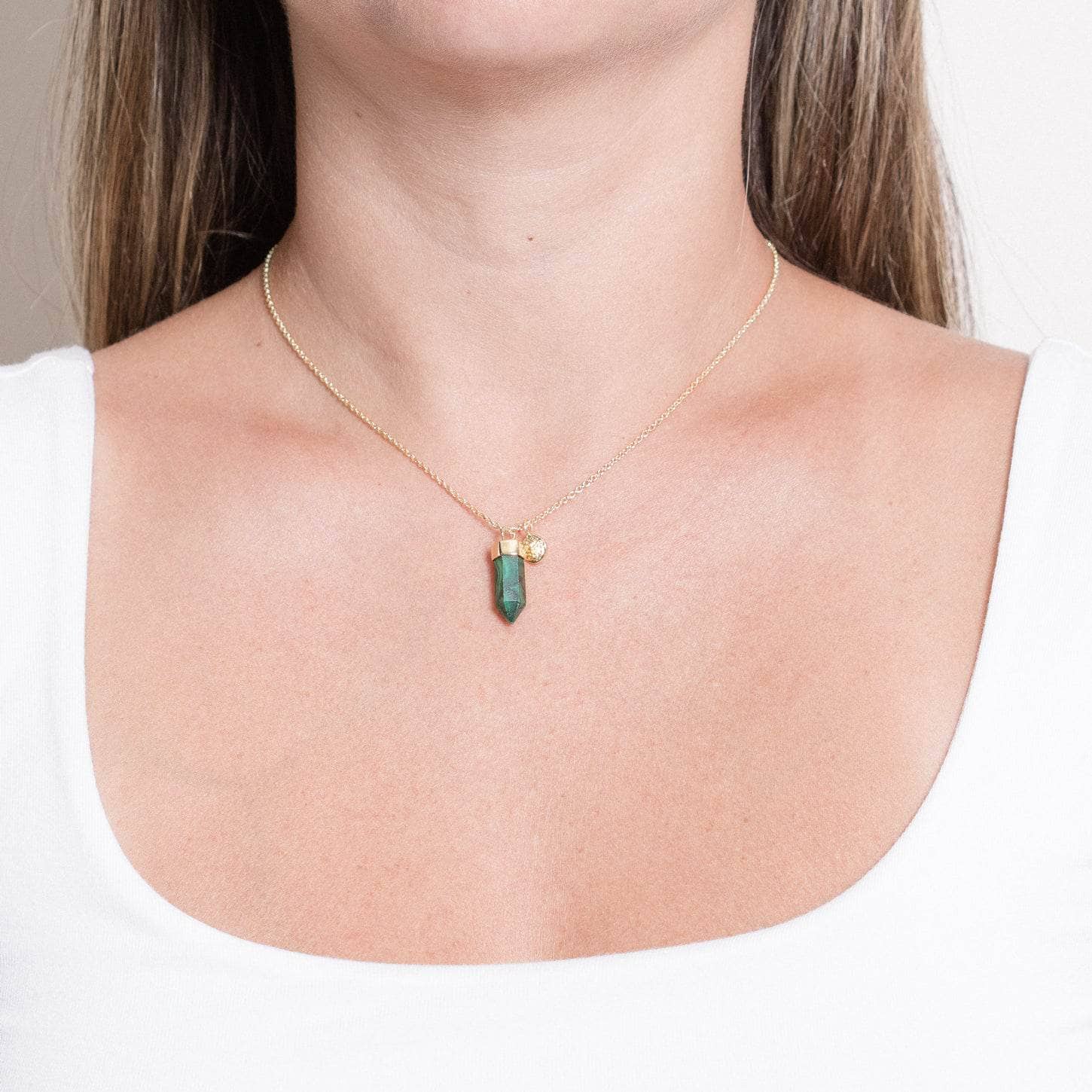 Delicate Genuine Malachite Crystal Point Necklace Delicate Genuine Malachite Crystal Point Necklace