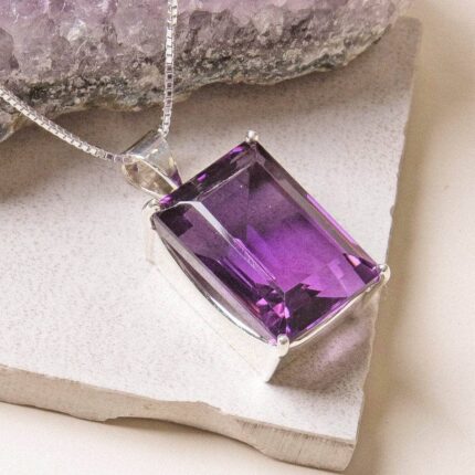 Faceted Square Amethyst Gemstone Necklace