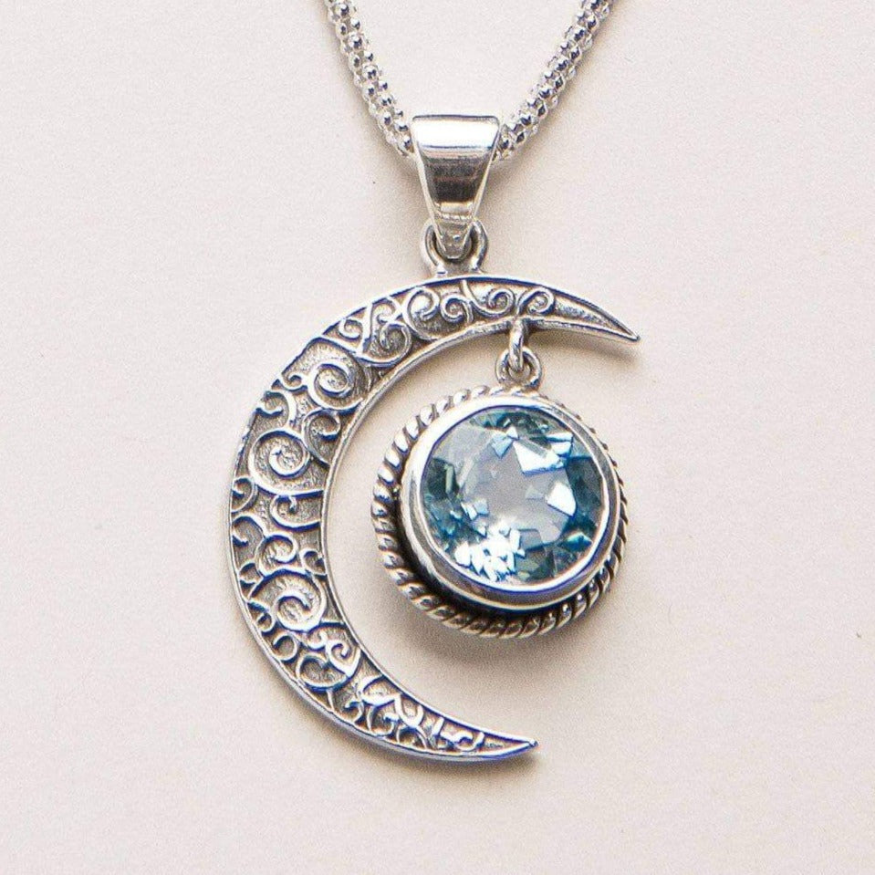Gemstone Silver Moon Pendant Necklace Gemstone Silver Moon Pendant Necklace