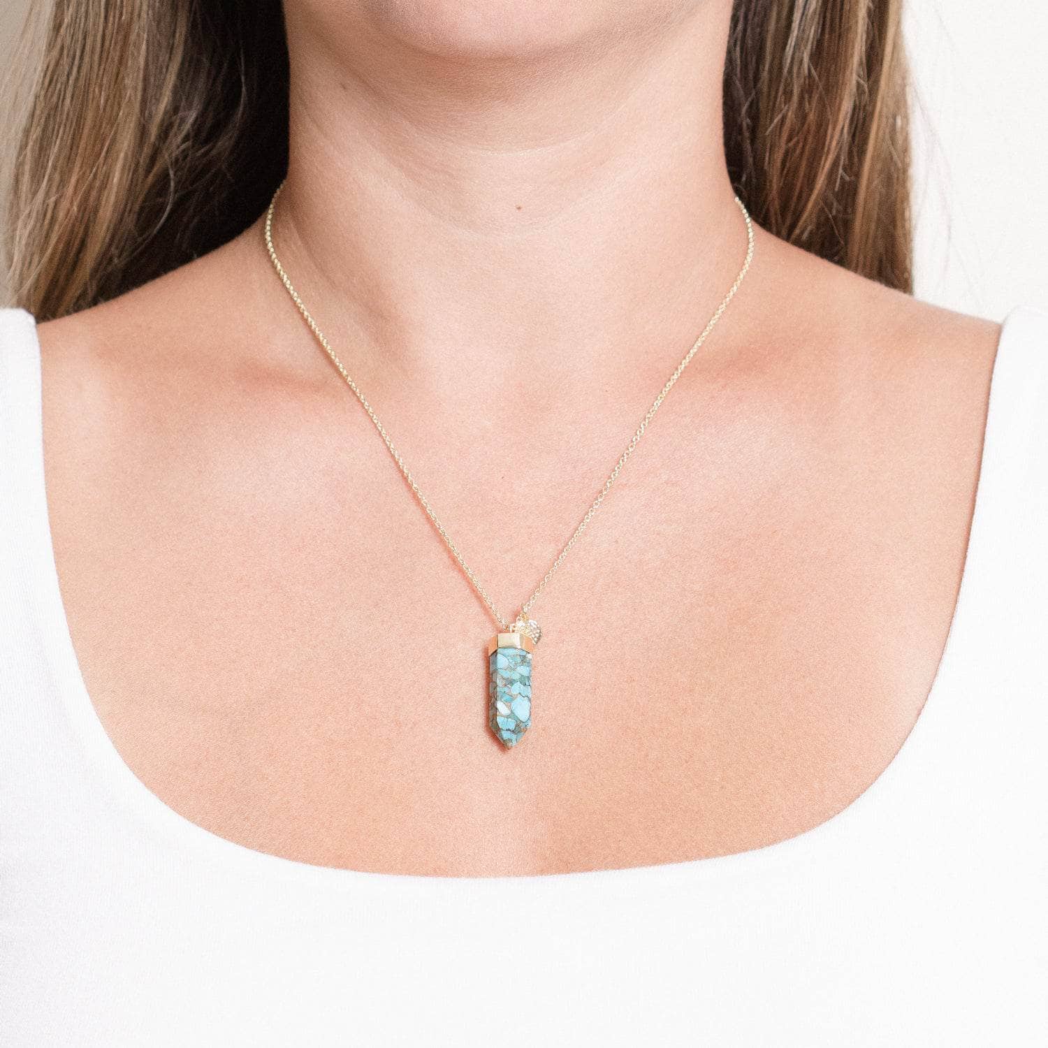 Genuine Turquoise Crystal Point Necklace Genuine Turquoise Crystal Point Necklace