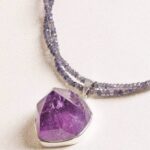Large Amethyst Crystal on Beaded Iolite Necklace