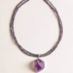 Large Amethyst Crystal on Beaded Iolite Necklace