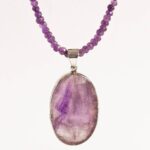 Large Oval Natural Amethyst Pendant Beaded Necklace