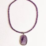 Large Oval Natural Amethyst Pendant Beaded Necklace