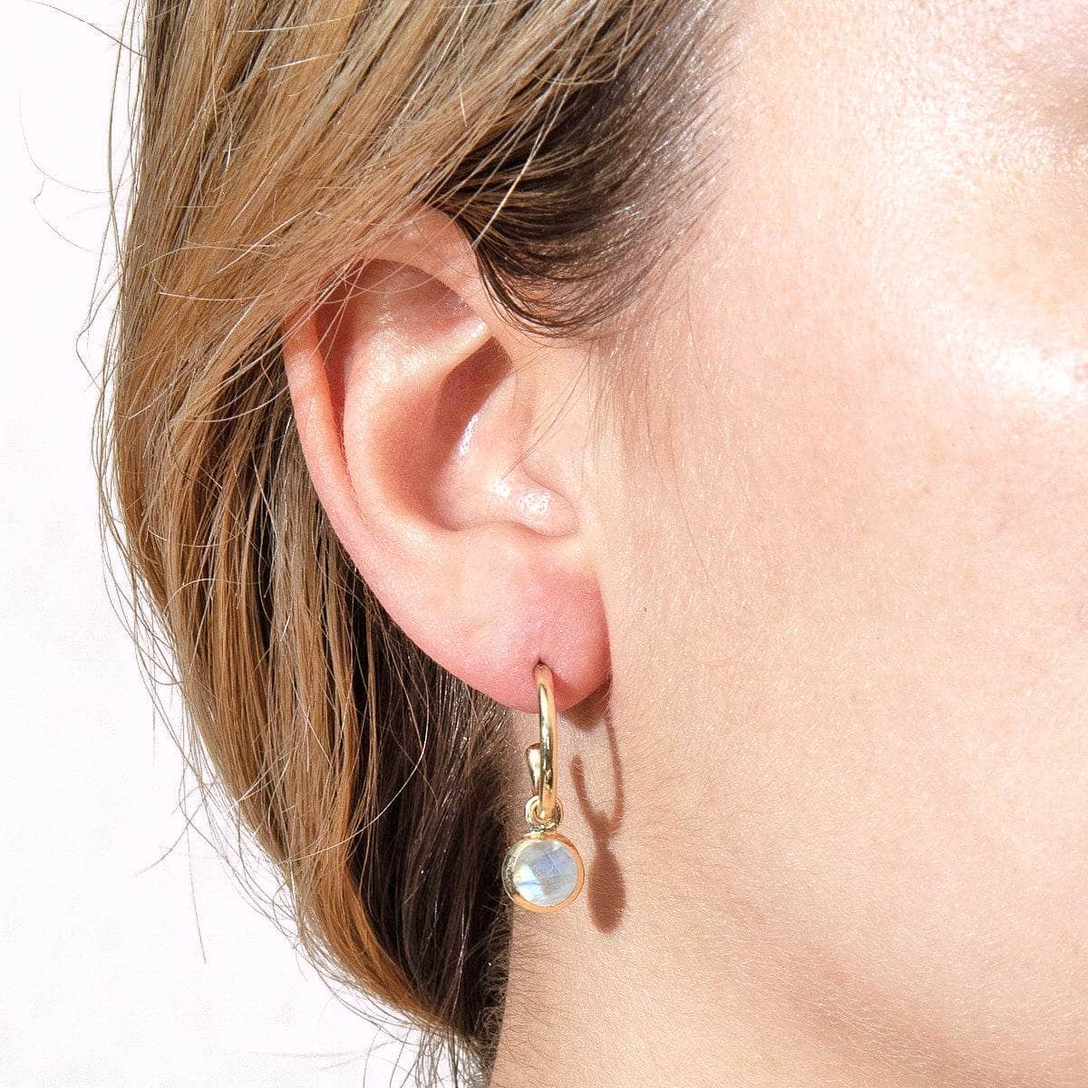 Rainbow Moonstone Silver and Golden Hoop Earrings Rainbow Moonstone Silver and Golden Hoop Earrings
