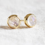 Rainbow Moonstone Silver or Gold Stud Earring