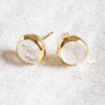 Rainbow Moonstone Silver or Gold Stud Earring