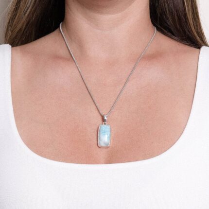 Rare Genuine Larimar Rectangle Pendant Necklace