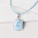 Rare Genuine Larimar Square Pendant Necklace