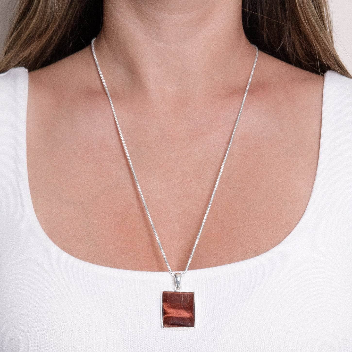 Red Tiger Eye Square Pendant Necklace Red Tiger Eye Square Pendant Necklace
