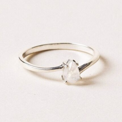 Teardrop Rainbow Moonstone Ring - Size 9