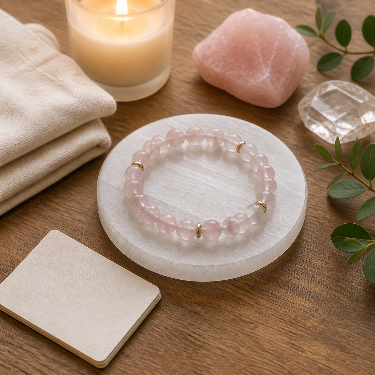 Crystal bracelet prepared with selenite and care card
