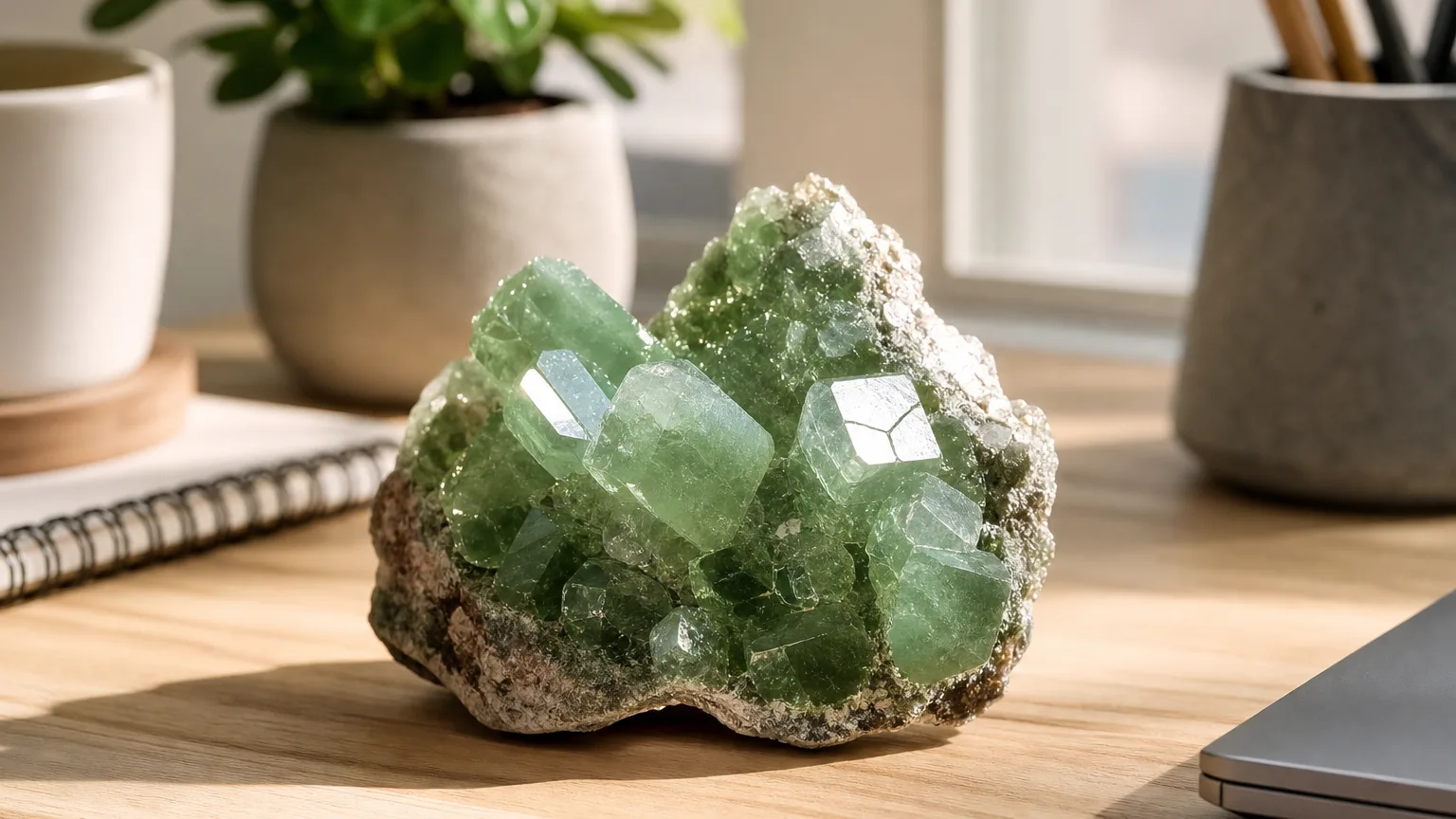 Adamite cluster displayed for a brighter workspace