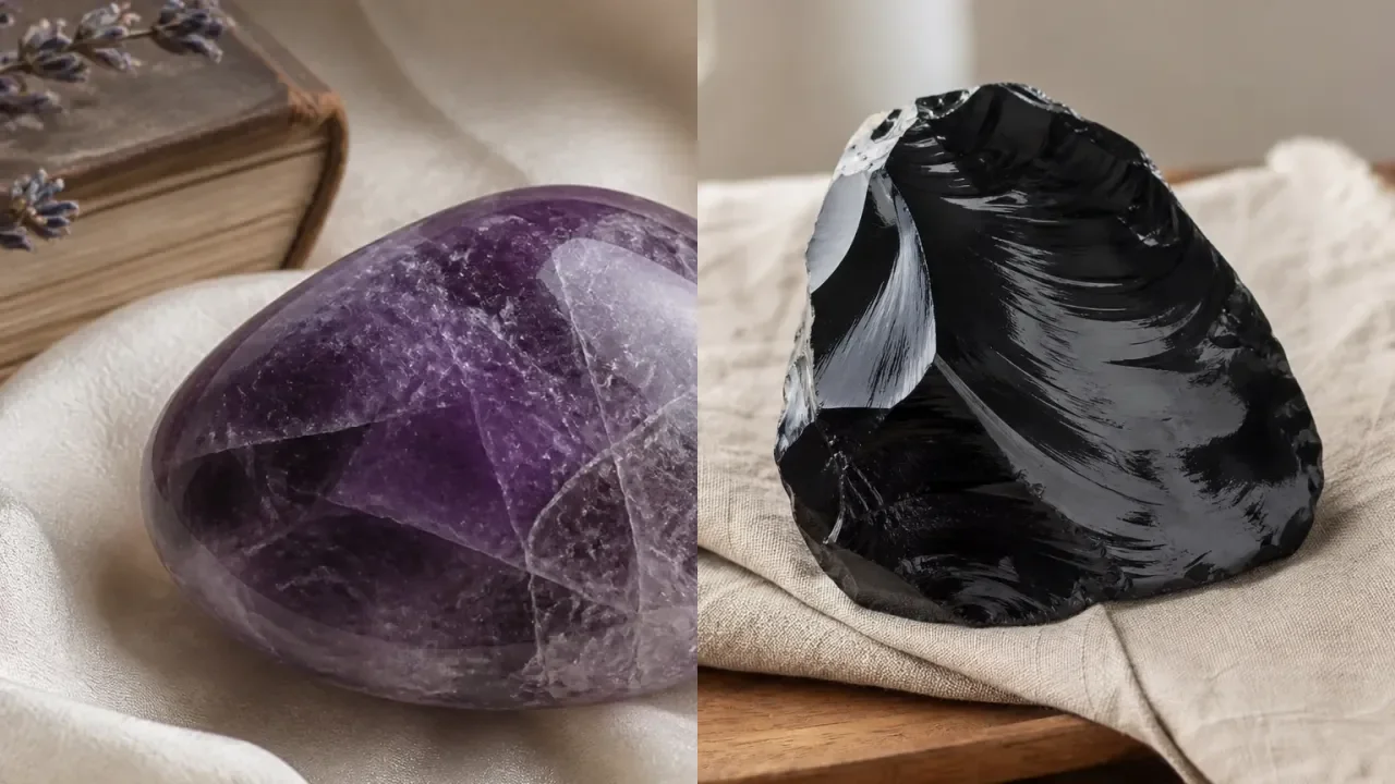 Amethyst and Obsidian combination for crystal pairing