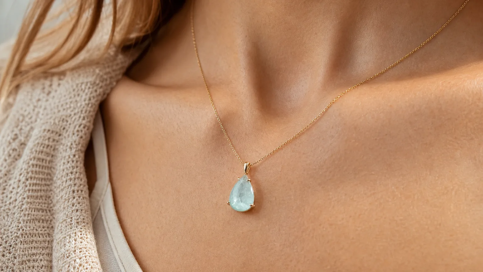 Aquamarine pendant benefits for courage and calm communication