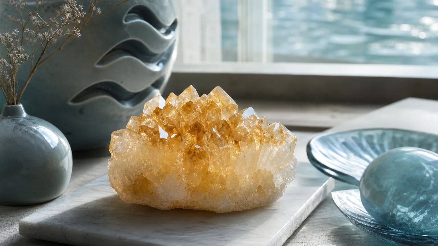 Aquarius June 2026 monthly horoscope with Citrine as crystal of the month, zodiac symbol ♒