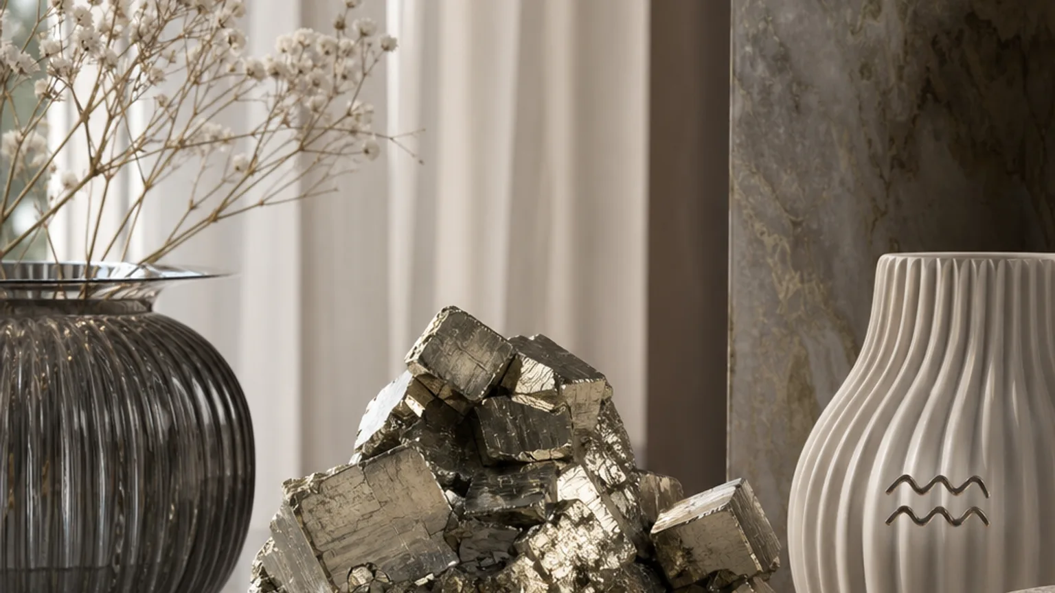 Aquarius May 2026 monthly horoscope with Pyrite as crystal of the month, zodiac symbol ♒