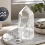 Aquarius September 2026 monthly horoscope with Clear Quartz as crystal of the month, zodiac symbol ♒
