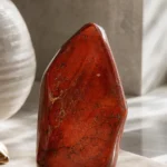 Aries 2026 yearly horoscope with Red Jasper as crystal of the year, zodiac symbol ♈, representing structure, courage, and identity renewal