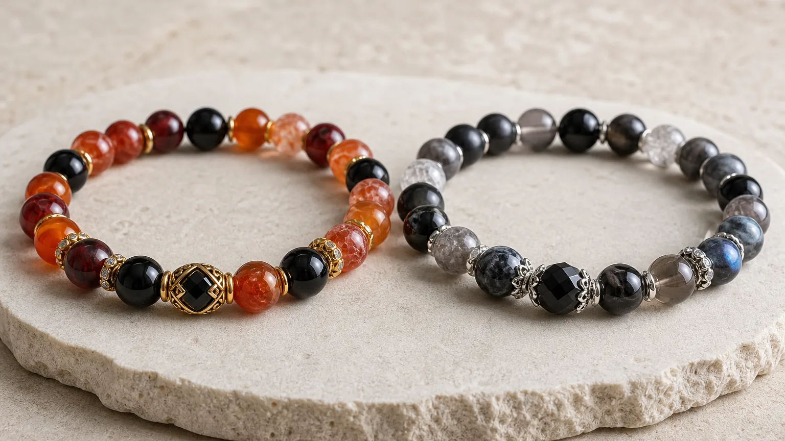 How Aries and Capricorn can use crystals together: two crystal bracelets side by side