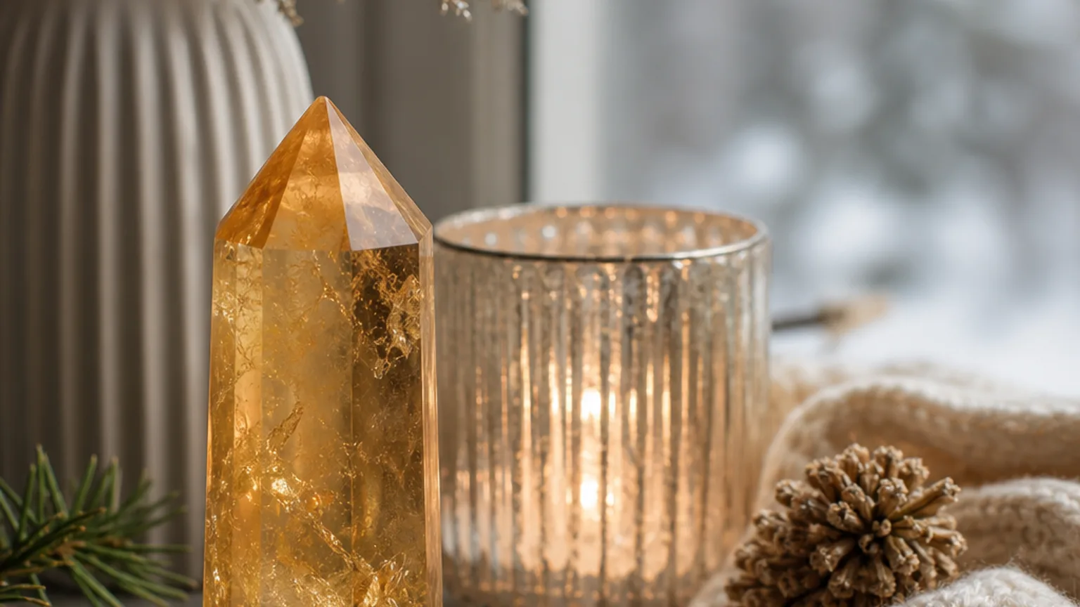 Aries December 2026 monthly horoscope with Citrine as crystal of the month, zodiac symbol ♈