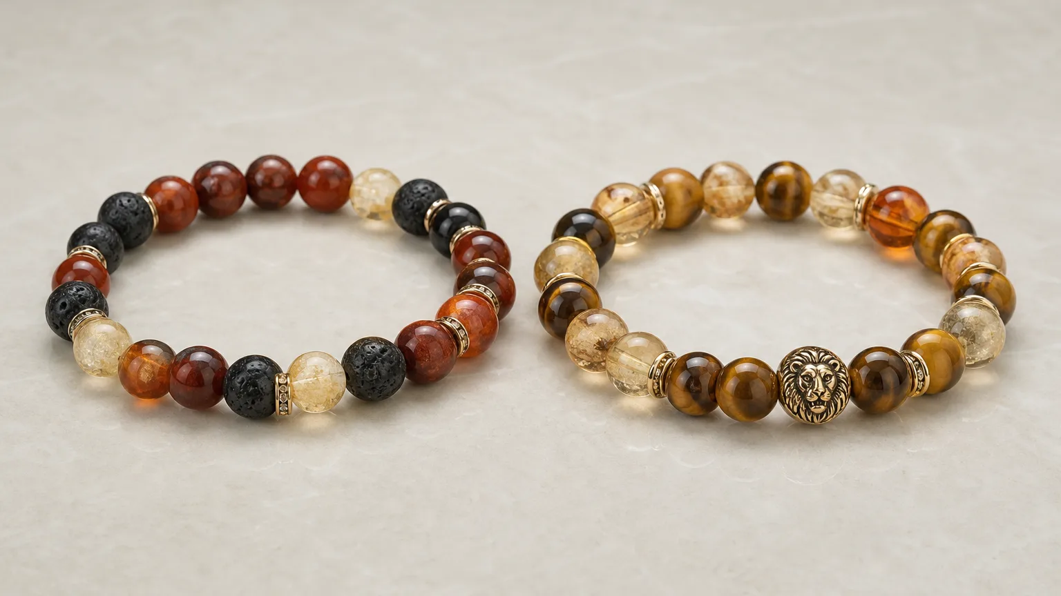 How Aries and Leo can use crystals together: two crystal bracelets side by side