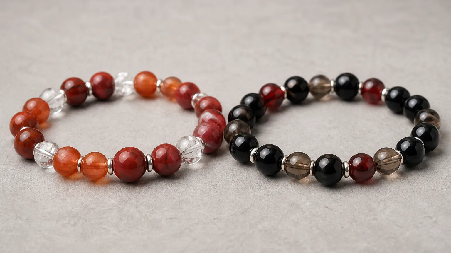 How Aries and Scorpio can use crystals together: two crystal bracelets side by side