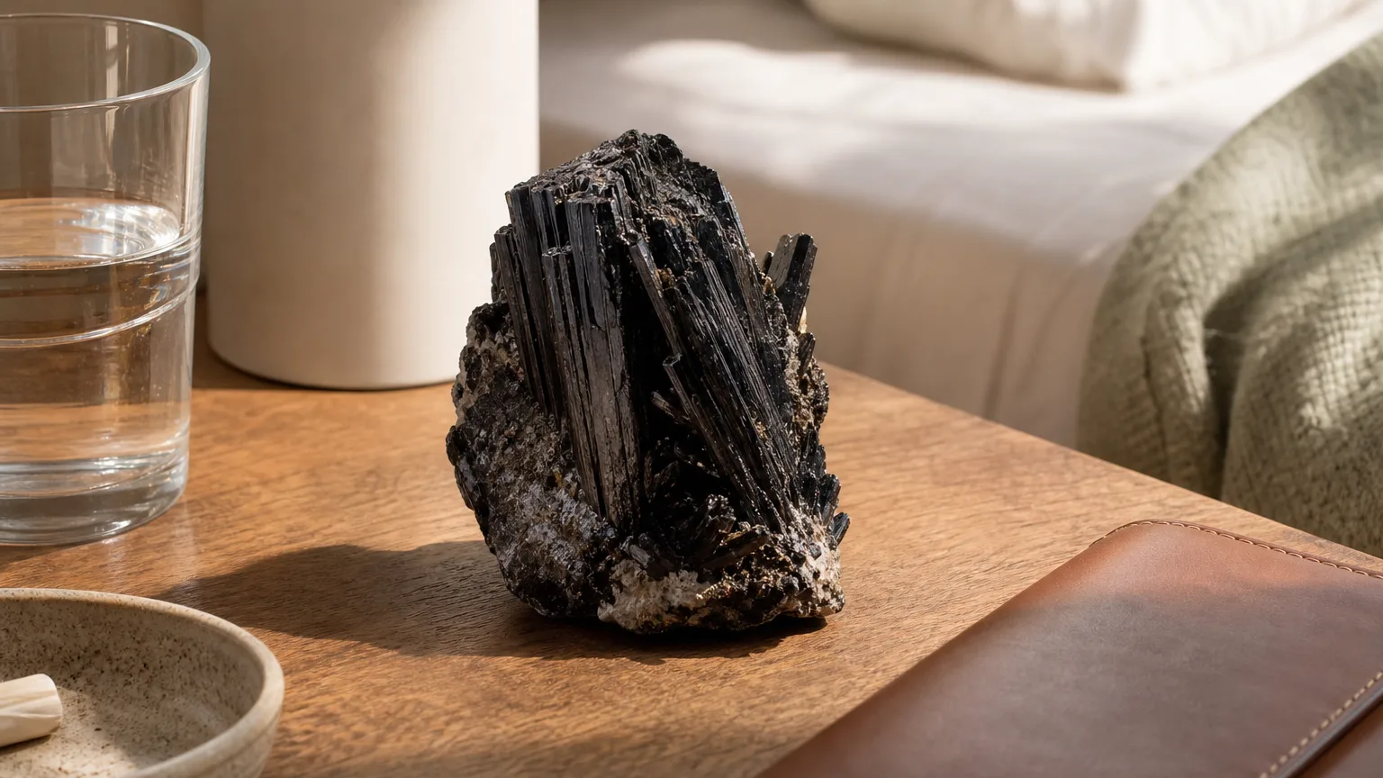 Babingtonite Meaning: Healing Properties & Uses 4 Babingtonite kept as a grounding display piece