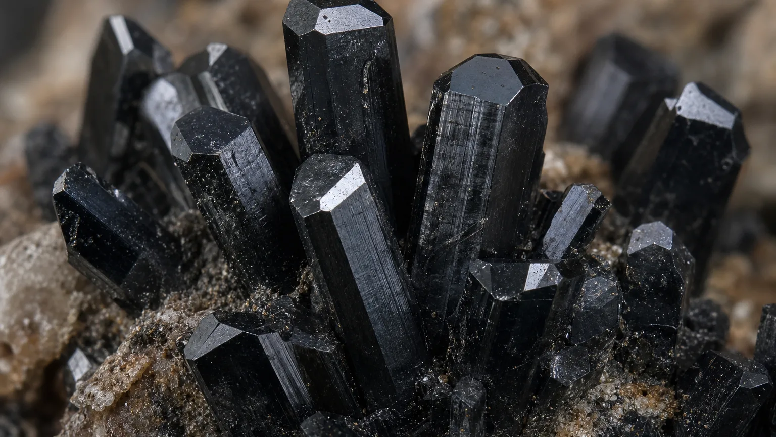Babingtonite Meaning: Healing Properties & Uses 2 Babingtonite black short prismatic iron silicate crystals close-up