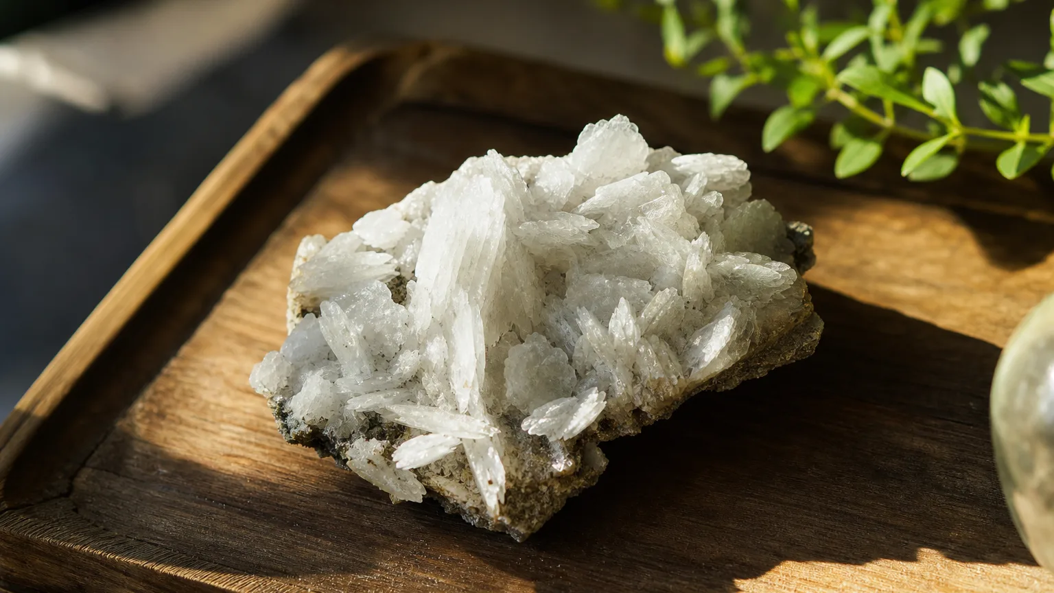 Bismoclite white scaly crystals on matrix