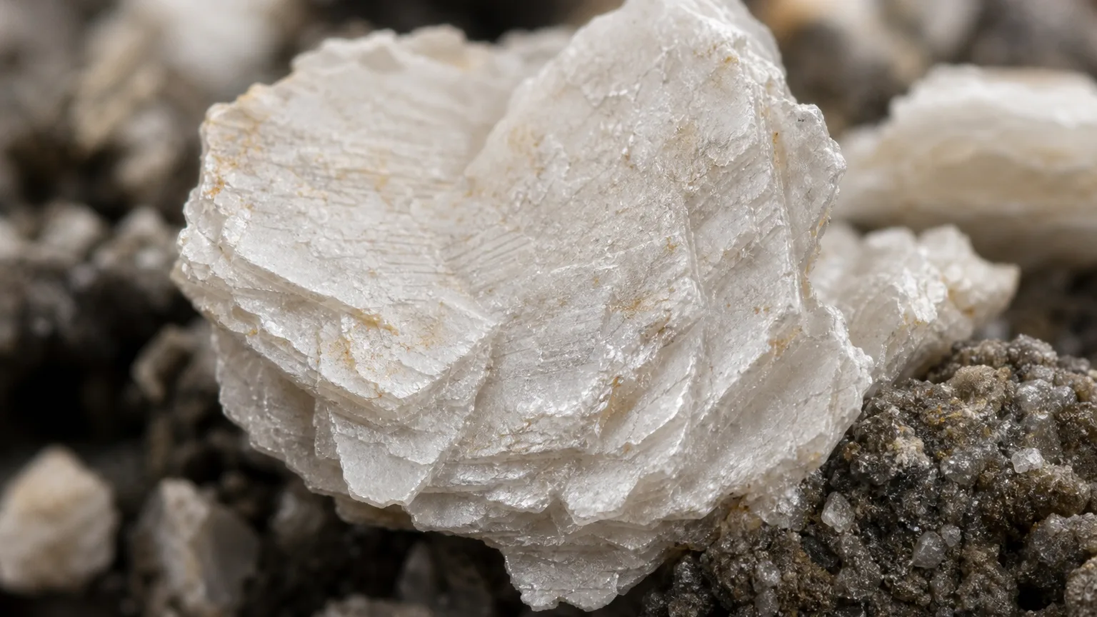 Bismoclite white scaly bismuth oxychloride close-up