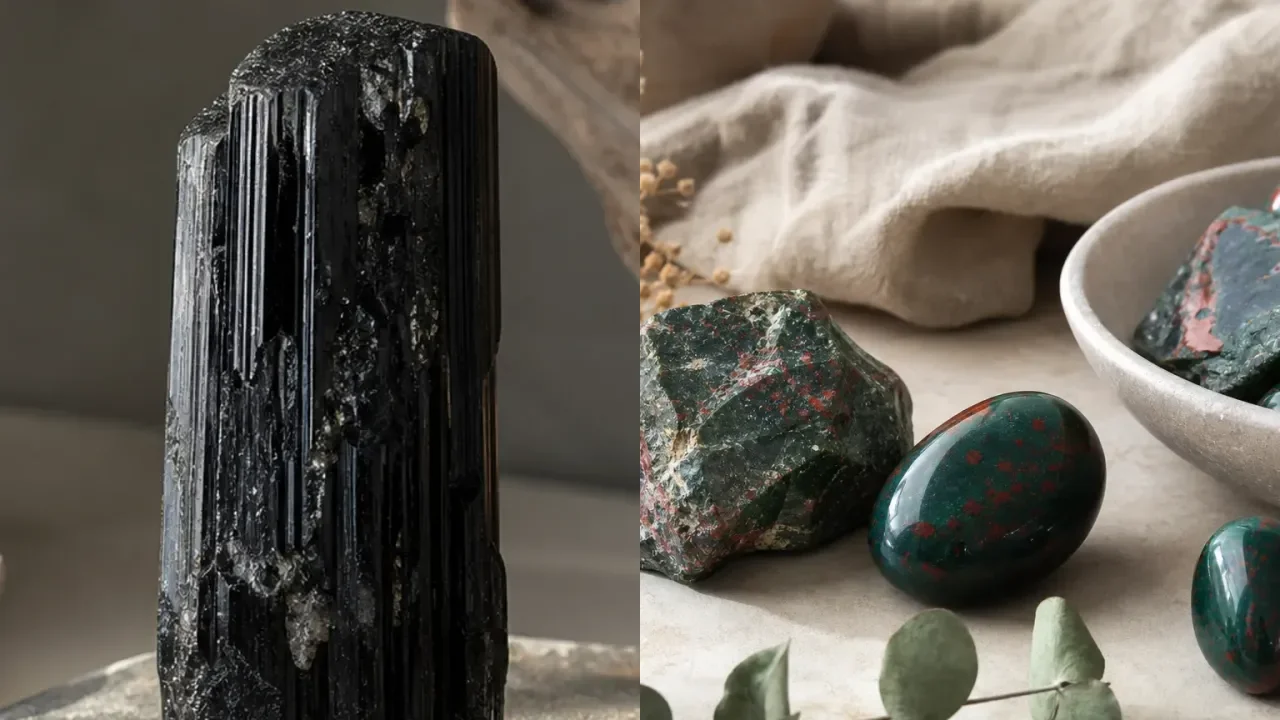 Black Tourmaline and Bloodstone combination for crystal pairing