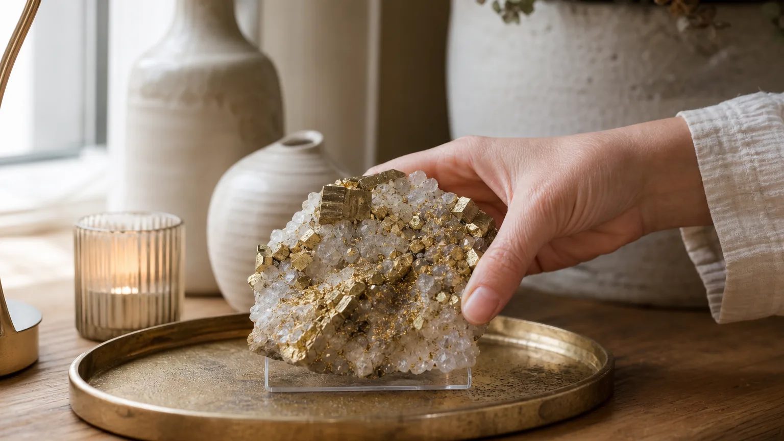 Calaverite Meaning: Healing Properties & Uses 4 Calaverite kept as an abundance display piece