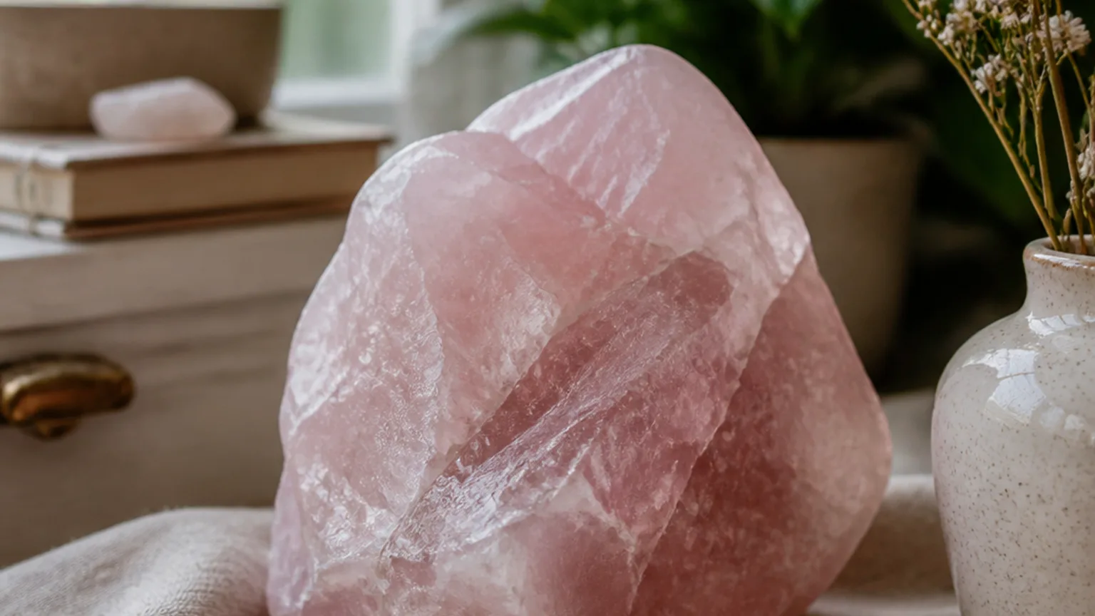 Cancer 2026 yearly horoscope with Rose Quartz as crystal of the year, zodiac symbol ♋, representing relationships, home, and emotional maturity