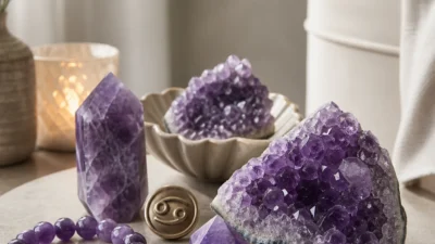 Cancer February 2026 monthly horoscope with Amethyst as crystal of the month, zodiac symbol ♋