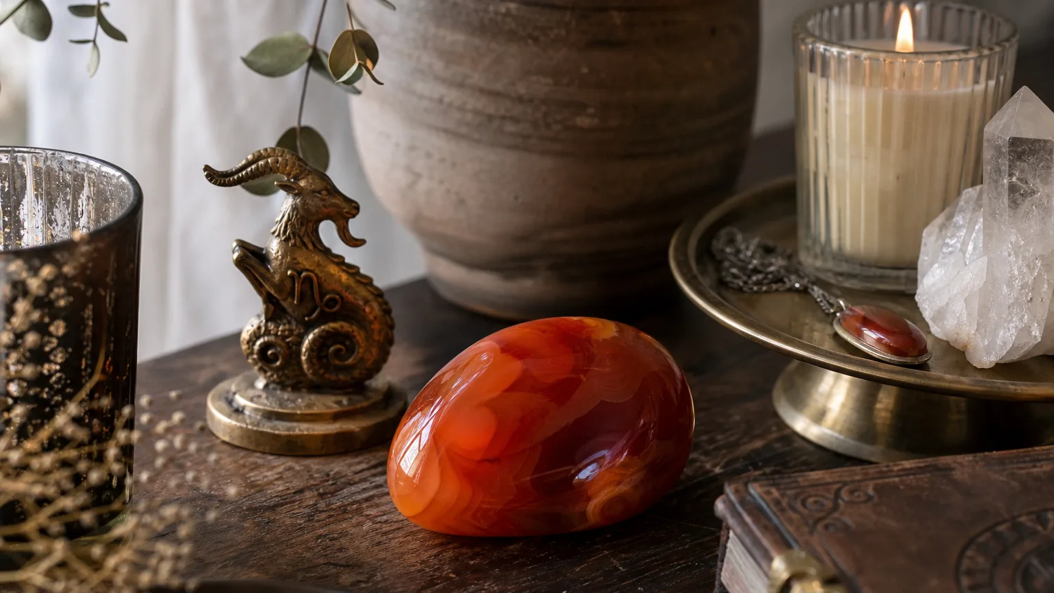 Capricorn August 2026 monthly horoscope with Carnelian as crystal of the month, zodiac symbol ♑