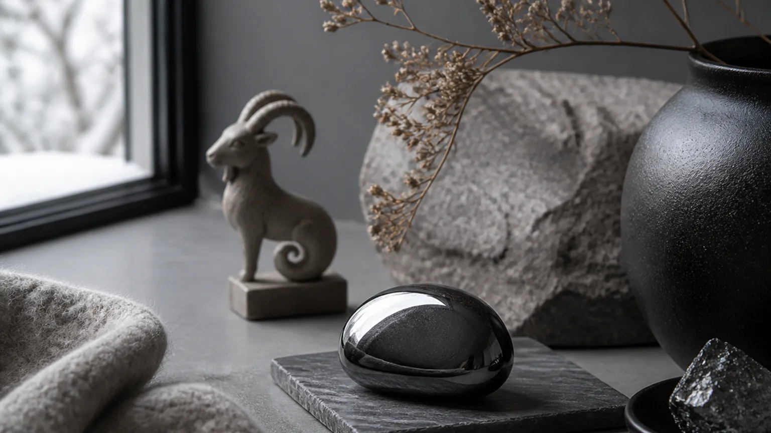 Capricorn January 2026 monthly horoscope with Hematite as crystal of the month, zodiac symbol ♑