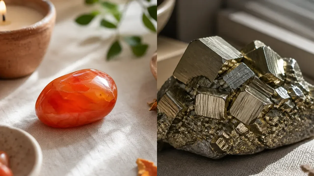 Carnelian and Pyrite combination for crystal pairing