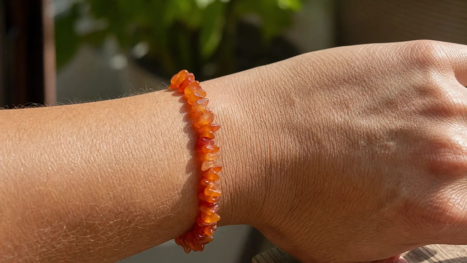 Carnelian bracelet worn on the wrist for daily use