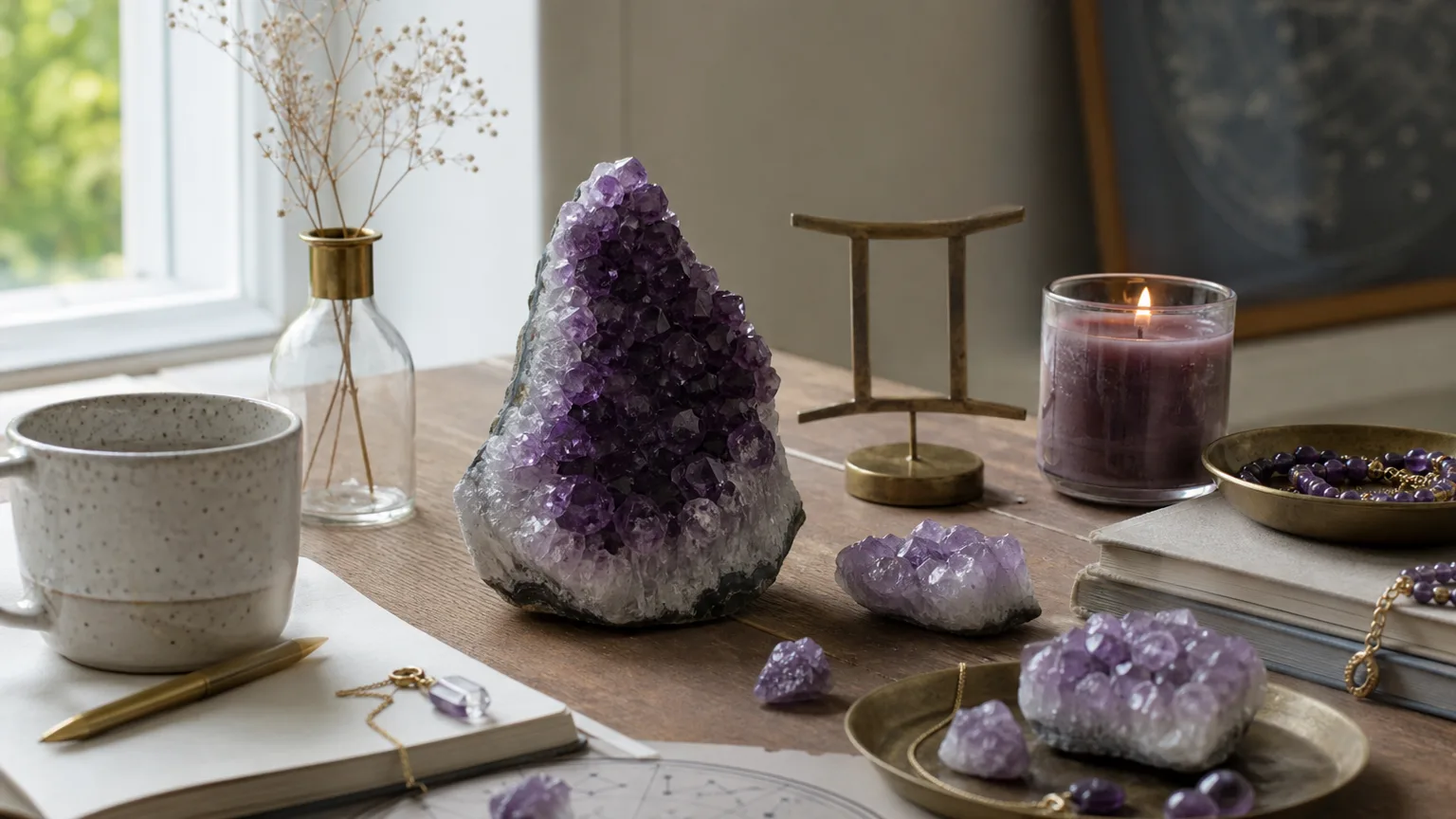 Gemini August 2026 monthly horoscope with Amethyst as crystal of the month, zodiac symbol ♊