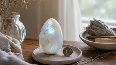 Gemini July 2026 monthly horoscope with Moonstone as crystal of the month, zodiac symbol ♊
