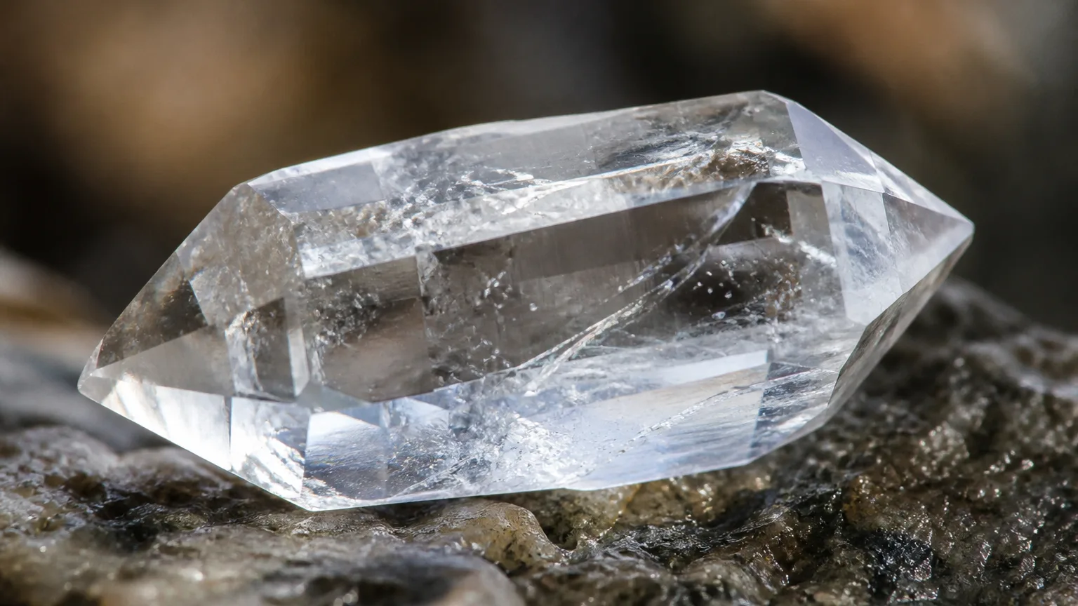 Herkimer Diamond Meaning: Healing Properties & Uses 2 Clear double-terminated Herkimer Diamond quartz crystal close-up
