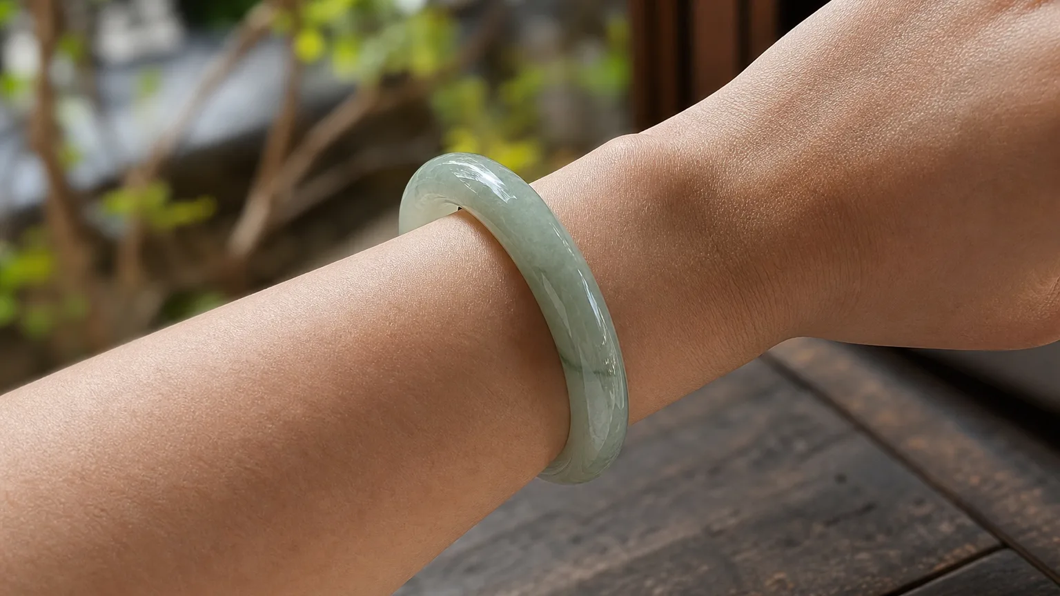 Jadeite bangle worn for harmony and balance