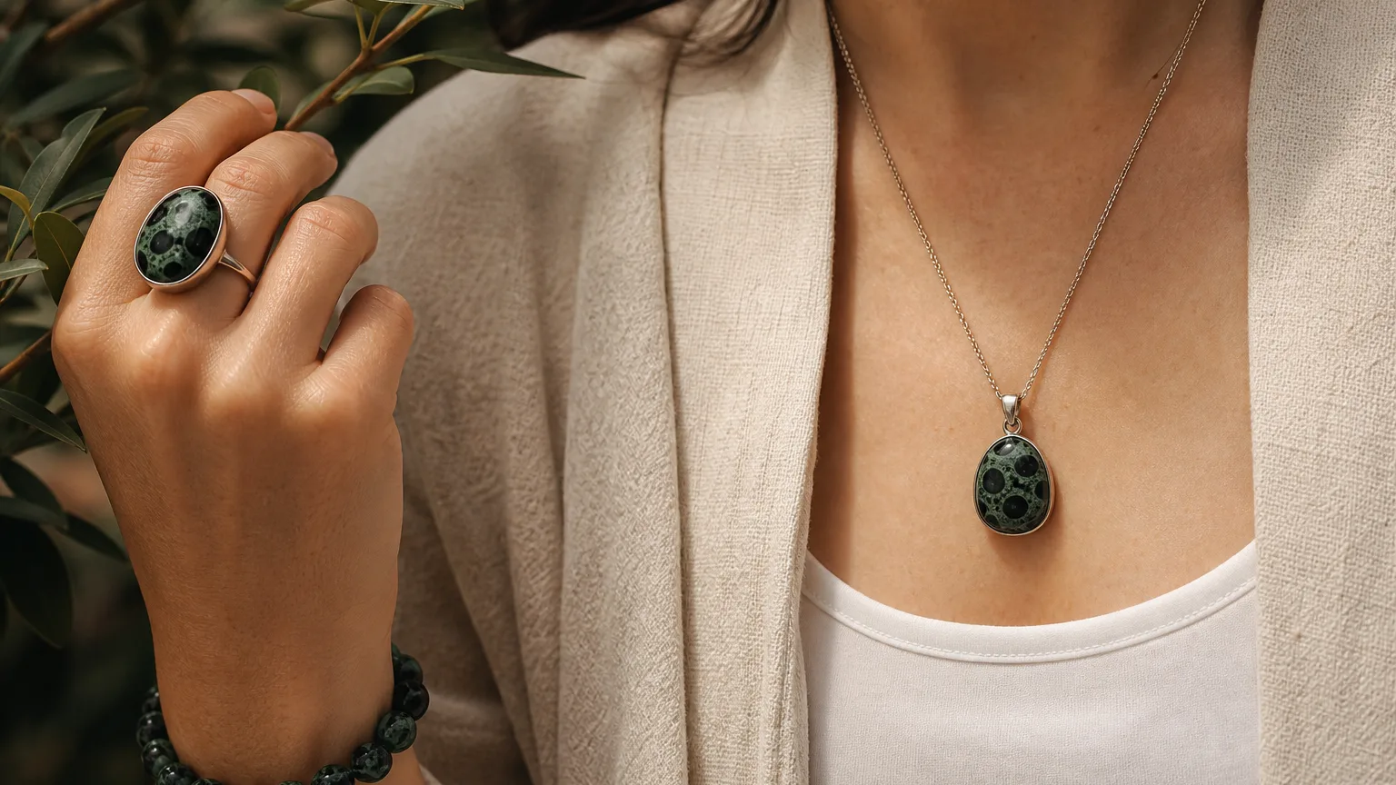 Kambaba jasper jewelry benefits for calm and grounding