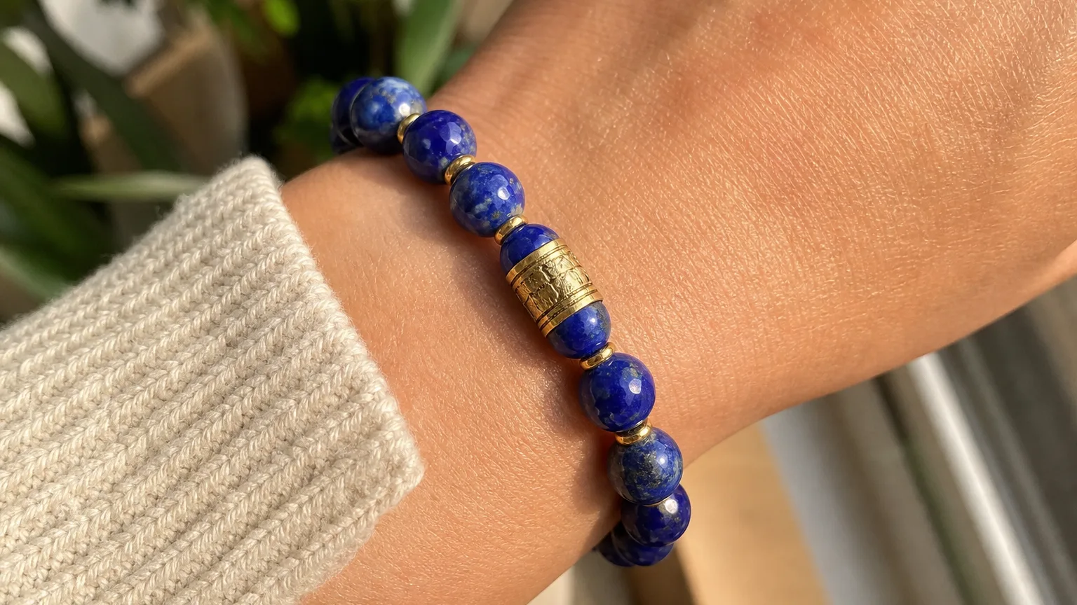 Lapis lazuli bracelet worn on the wrist for daily wisdom