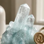 Leo April 2026 monthly horoscope with Aquamarine as crystal of the month, zodiac symbol ♌