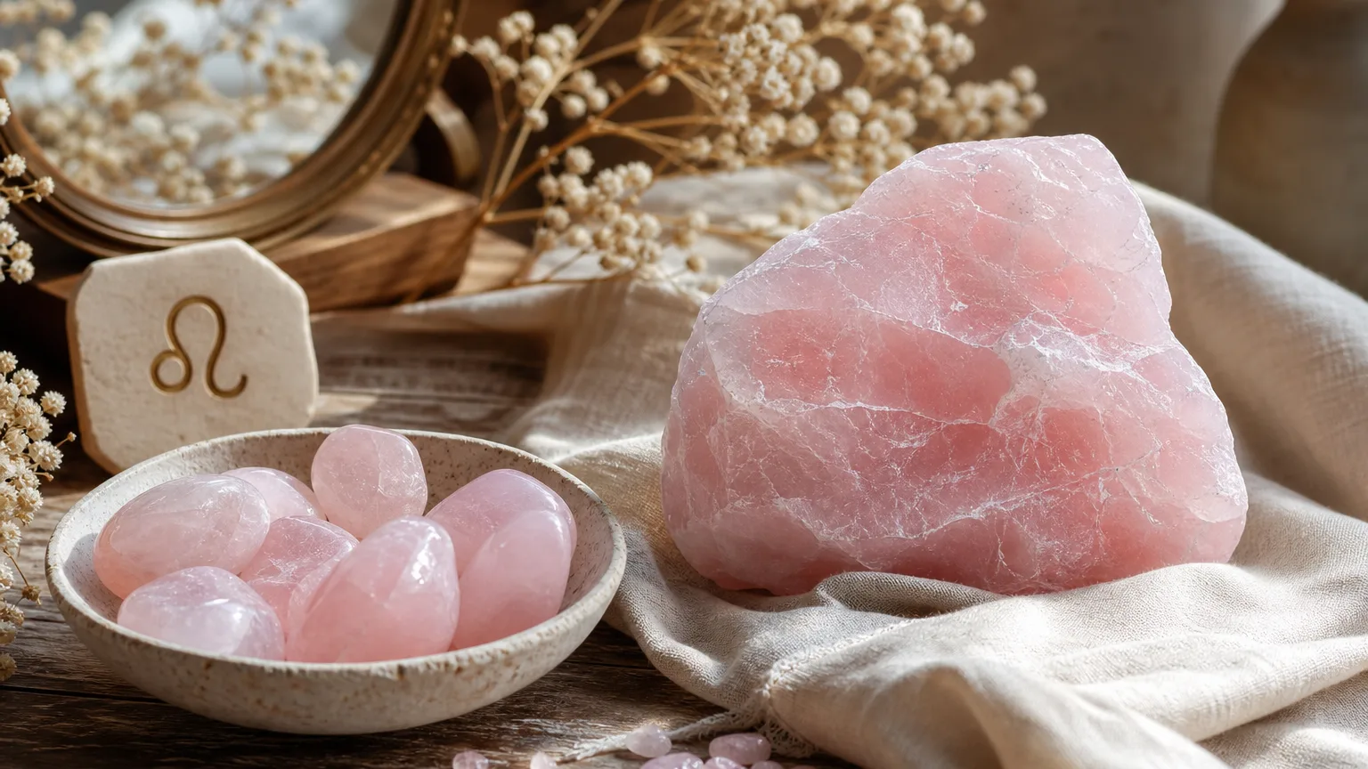 Leo July 2026 monthly horoscope with Rose Quartz as crystal of the month, zodiac symbol ♌